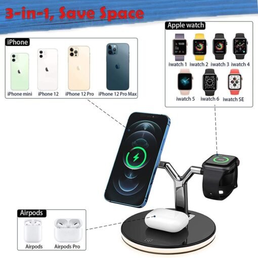 25W 3 in 1 Magnet Qi Fast Wireless Charger For Iphone 12 Mini Pro MAX - Image 2