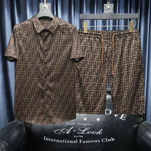 2025 Été Nouveau costume à manches courtes Sports masculins et set décontracté en deux pièces chemises imprimées à la mode short debout européen – Image 2