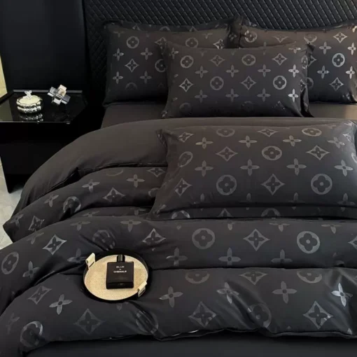 2025 Nouvel ensemble noir en quatre pièces lavables Coton Furre à fourrure de couette de couvre-lit Lit pour la litière haut de gamme pour hommes