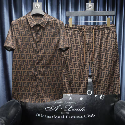 2025 Été Nouveau costume à manches courtes Sports masculins et set décontracté en deux pièces chemises imprimées à la mode short debout européen – Image 3